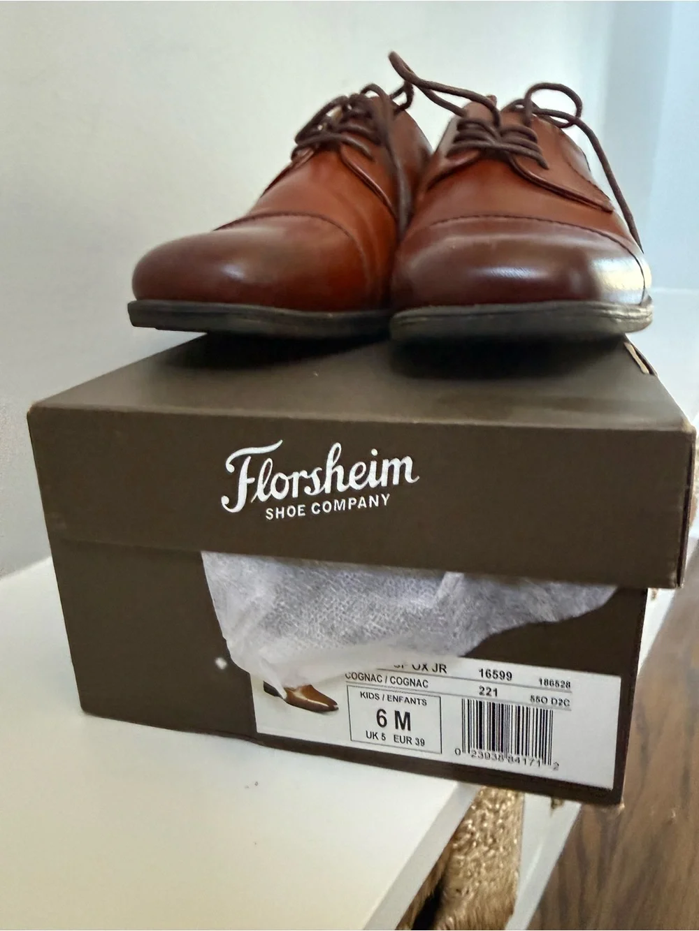 Florsheim big kid dress shoes  Cognac Brown Leather Derby Shoes